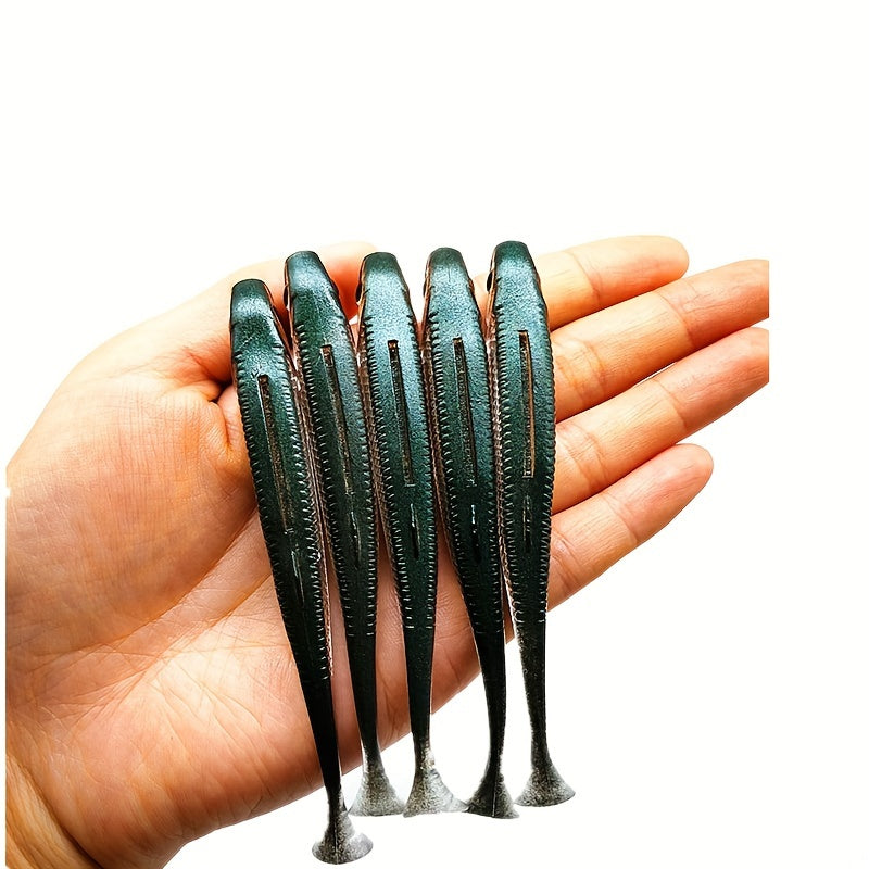 4pcs Rainbow T-Tail Soft Lures, 3.94" PVC Fishing Baits for Freshwater & Saltwater -