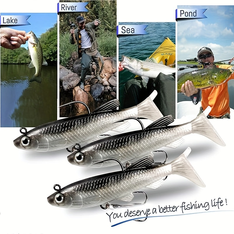 5pcs Premium T-Tail Soft Lures - 8.0cm Leaded Fishing Baits for Freshwater & Saltwater, Ideal for Bass, Redfish, Salmon, Trout, Snakehead, Pike - Mixed Colors