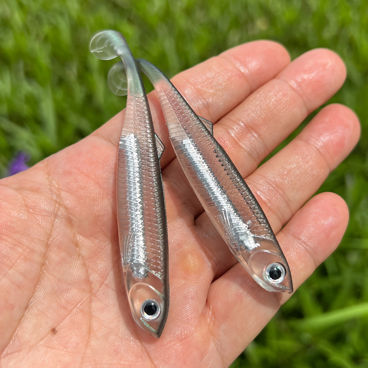 4pcs Rainbow T-Tail Soft Lures, 3.94" PVC Fishing Baits for Freshwater & Saltwater -