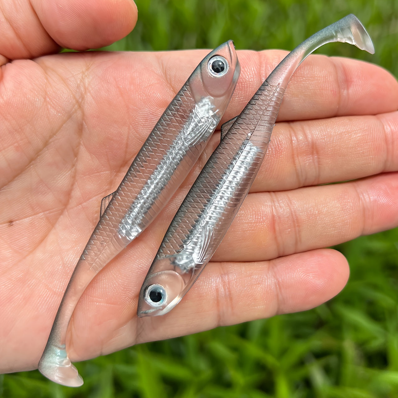 4pcs Rainbow T-Tail Soft Lures, 3.94" PVC Fishing Baits for Freshwater & Saltwater -