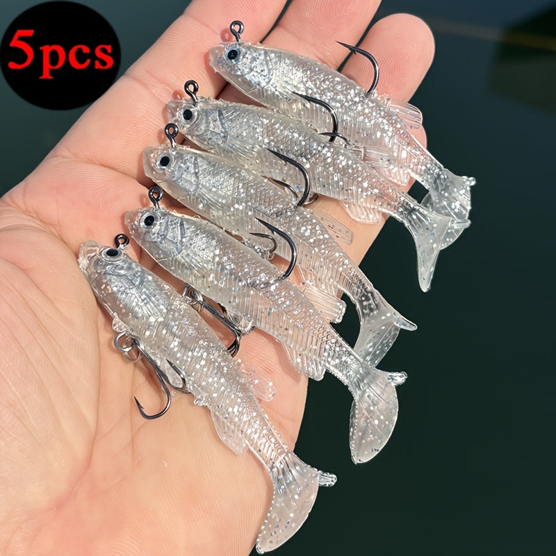 5pcs Premium T-Tail Soft Lures - 8.0cm Leaded Fishing Baits for Freshwater & Saltwater, Ideal for Bass, Redfish, Salmon, Trout, Snakehead, Pike - Mixed Colors