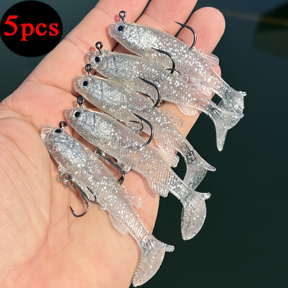 5pcs Premium T-Tail Soft Lures - 8.0cm Leaded Fishing Baits for Freshwater & Saltwater, Ideal for Bass, Redfish, Salmon, Trout, Snakehead, Pike - Mixed Colors